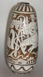 vase kunstkeramik ritzdekor fifties vintage sänger reiter weinlese