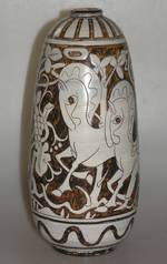vase kunstkeramik ritzdekor fifties vintage sänger reiter weinlese