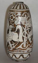 vase kunstkeramik ritzdekor fifties vintage sänger reiter weinlese